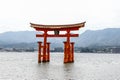 Stunning landscape view of the red, floating Torii gate of the Itsukushima shrine Royalty Free Stock Photo