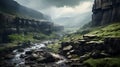 Dreamy Rocky Scenery With Stream A Photorealistic Matte Painting