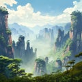 Stunning landscape of Zhangjiajie national park in China. Beautiful illustration