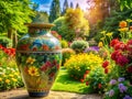 Stunning Large Ceramic Vase in a Vibrant Garden Setting A Perfect Outdoor Decor Element for Spring and Summer Royalty Free Stock Photo