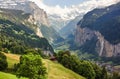 Stunning Lauterbrunnen valley rural view, bird eye view from Murren, Lauterbrunnen, Bernese Oberland, Switzerland, Europe