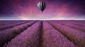 Stunning lavender field landscape with hot air bal