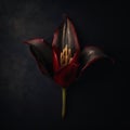 Lily With Black Tulip, Gold Stem, And Red Sapphires