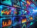 Stunning Long Exposure of Glowing Data Dashboards Visualizing Modern Business Analytics Insights with Dynamic
