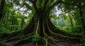 Giant Buttress Root Tree in Tropical Rainforest Royalty Free Stock Photo