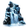 Stunning Low Poly Waterfall Cascading Down Rocky Cliff Face Royalty Free Stock Photo