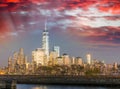 Stunning Lower Manhattan night skyline from Jersey City