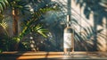 Luxury Alcohol Bottle Mockup with Blank Label and Premium Rum Drink in Shaded Tropical Setting Created with Generative AI