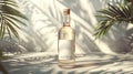 Luxury Alcohol Bottle Mockup with Blank Label and Premium Rum Drink in Shaded Tropical Setting Created with Generative AI