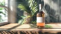 Luxury Alcohol Bottle Mockup with Blank Label and Premium Rum Drink in Shaded Tropical Setting Created with Generative AI