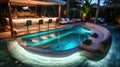 Stunning luxury backyard view of pool with bar Royalty Free Stock Photo