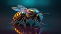 Iridescent Beauty: A Macro Shot of a Bee on a Reflective Surface