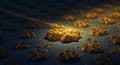 Microscopic golden nuggets on a dark surface Royalty Free Stock Photo