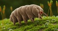 Microscopic water bear walking through green moss Royalty Free Stock Photo