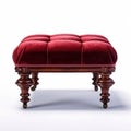 Stunning Mahogany Armless Footstool With Red Velvet Upholstery