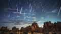Meteor Shower over Rocky Desert
