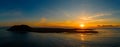 Stunning mid aspect aerial panoramic view of the early morning sunrise over the island of Lobos near Corralejo in Fuerteventura Royalty Free Stock Photo