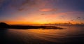 Stunning mid aspect aerial panoramic view of the early morning sunrise over the island of Lobos near Corralejo in Fuerteventura Royalty Free Stock Photo