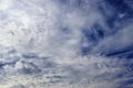 Stunning mixed cloud formation panorama on a deep blue summer sky Royalty Free Stock Photo