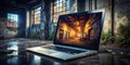 Modern Laptop Displaying a Responsive Web Design Mockup Exploring Urban Landscapes with Seamless Navigation and