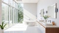 A Stunning Modern Bathroom Design with Large Windows Bright Airy and Spacious Royalty Free Stock Photo