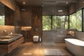 Stunning Modern bathroom morning. Generate Ai