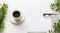 Stunning modern desktop scene with laptop, coffee cup, and trendy grey color flat lay composition