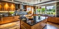 Stunning Modern Kitchen Design A Panoramic View of a Black Marble and WoodAccented Culinary Space Showcasing Sleek Royalty Free Stock Photo