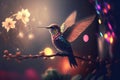 Nature\'s Beauty: Hummingbird Amongst the Trees and Flowers. Generative Ai