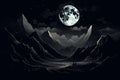 Stunning Monochrome big moon above the mountains. Generate ai