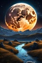 stunning moonlit landscape: majestic mountains and serene valley mountain range