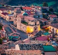 Stunning morning cityscape of Stilo town with old Piazza del palio church. Calm dawn scene of Apulia, Italy, Europe. Traveling con
