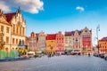 Stunning morning cityscape of Wroclaw, historical capital of Silesia with beautiful old houses, Poland, Europe. Wonderful summer v