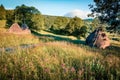 Stunning morning scene of Rogojel village. Sunny summer landscape of Cluj County, Romania, Europe. Beauty of countryside concept