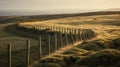 Stunning Morning View: Dune With Lined Stone Fence On English Moors