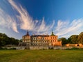 Stunning morning view of medieval Pidhirtsi Castle illuminated by rising sun, Pidhirtsi village, Lviv region, Ukraine