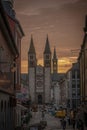 Stunning morning view of the Cathedral of Wurzburg, bathed in the golden sunlight of the rising sun