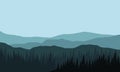 Stunning morning views of silhouetted mountains and pine trees from the suburbs. Vector illustration