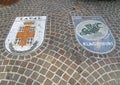 Stunning mosaic decorations on the cobblestone walkway, the old town of Klagenfurt