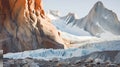 Stunning Mountain And Glacier Landscape: Organic Stone Carvings In Light Orange And Cyan