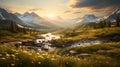 Photorealistic Wilderness Landscape At Golden Hour