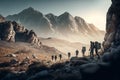 Stunning mountain landscape & hikers: Unreal Engine 5\'s hyper-detailed attention to color-coded, intricate, insane details