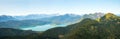 Stunning mountain panorama, bavarian alps and lake Walchensee, view from Hirschhornlkopf Royalty Free Stock Photo