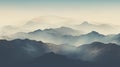 Stunning Mountain Fog Wallpaper In Teal And Beige