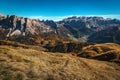 Stunning mountain ridge view at autumn, Sella group, Dolomites, Italy Royalty Free Stock Photo