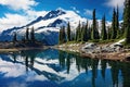 A stunning mountain scenery is reflected flawlessly in the serene stillness of a nearby lake, Whistler mountain reflects in Lost Royalty Free Stock Photo