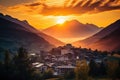 a stunning mountain sunset framing a village silhouette