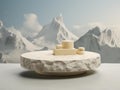 Stunning Mountain-Top Dining Experience: Artistic Table Mockup Inspired by Monu Style Royalty Free Stock Photo