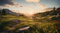 Immersive 3d Render Of Norwegian Mountain Landscape At Sunrise