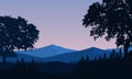 Stunning mountain view with lush pine trees at sunrise